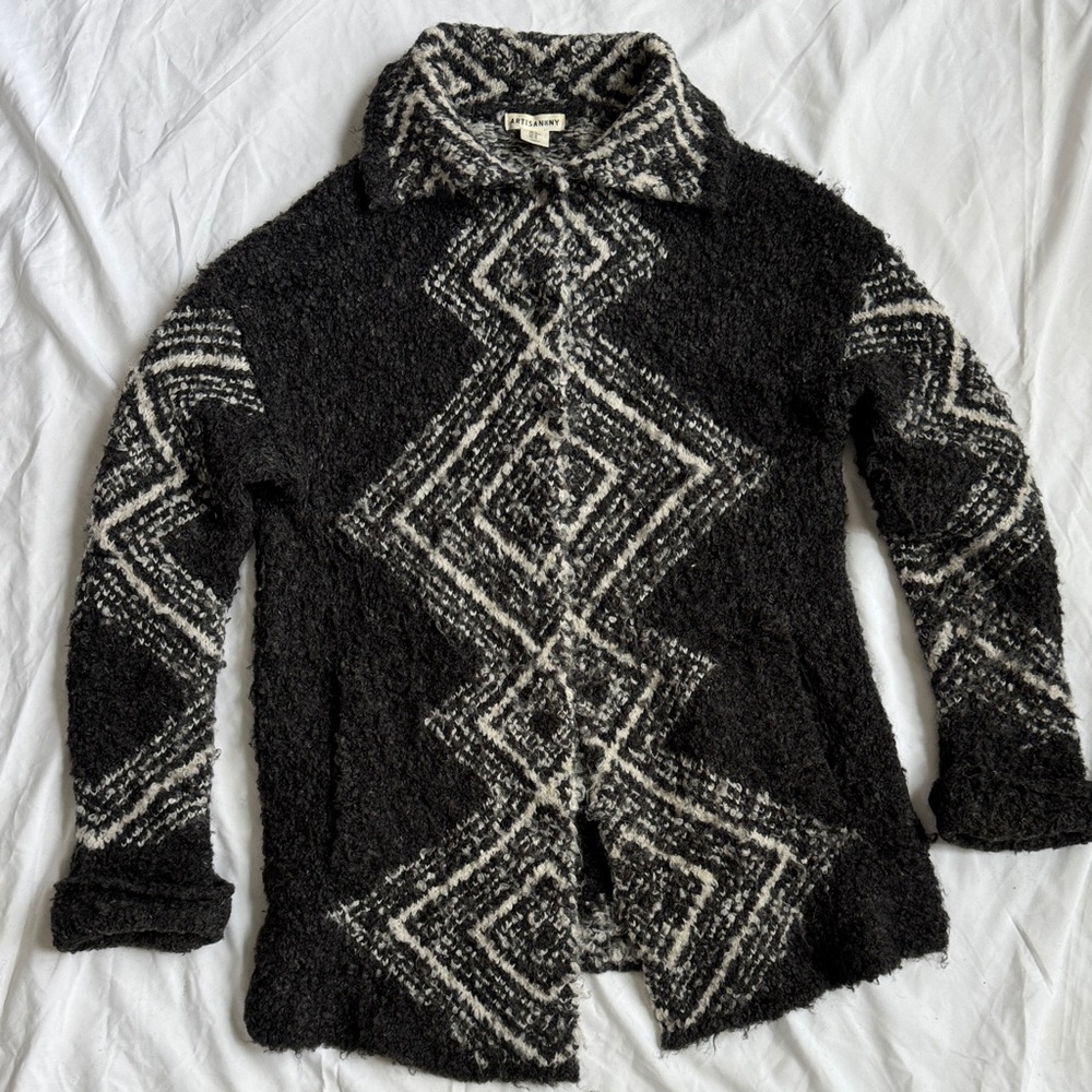 Wool blend abstract Artisan Ny grey and White Geometric Cardigan